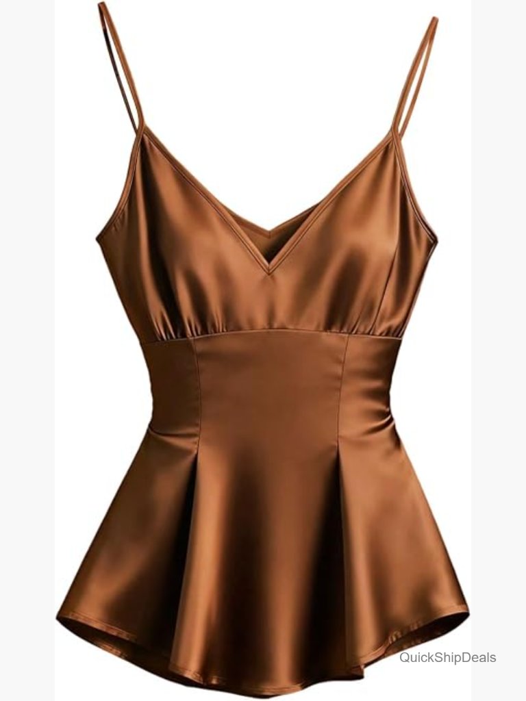 V Neck Spaghetti Strap Ruffle Peplum Top Sleeveless Blouse